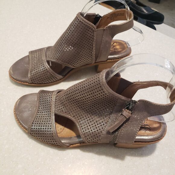 Sofft Sara Leather Perforated Cutout Sandals Womens 9 Metallic Taupe Zip - Picture 4 of 7